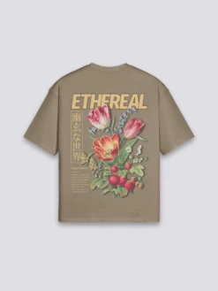 Japanese Wear Shop -Japanese Wear Shop Brown Japanese Flower T Shirt