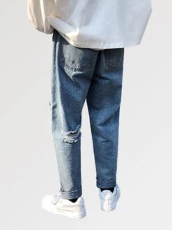 Light Blue Ripped Jeans Mens 'Wasy' -Japanese Wear Shop Light Blue Ripped Jeans Mens Wasy Japan Clothing 1639493788