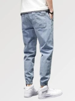 Men's Elastic Waist Jeans 'No Button' 7 Men's Elastic Waist Jeans 'No Button' -Japanese Wear Shop Men s Elastic Waist Jeans No Button Japan Clothing 1639401428
